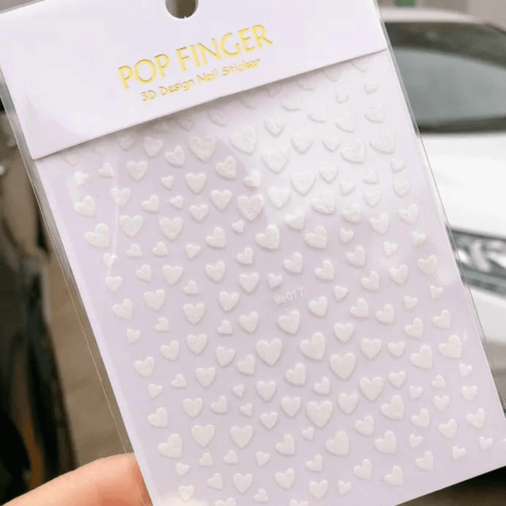 White Hearts 3D Nail Art Stickers - Gelly