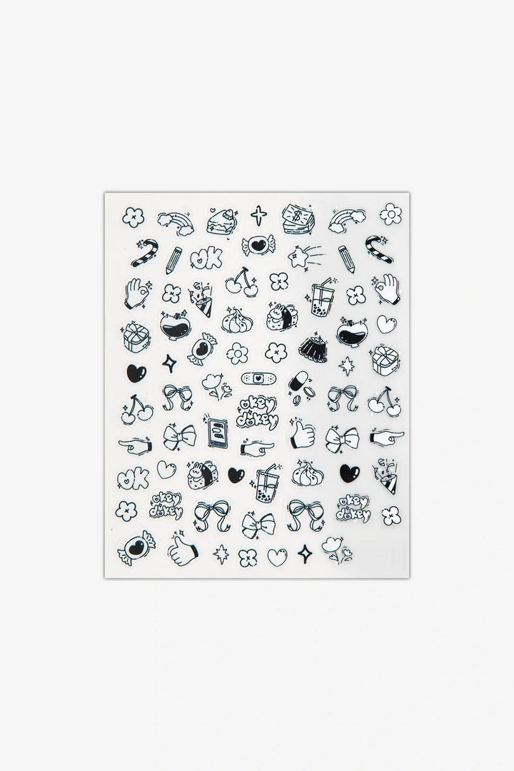 Black & White Doodle Nail Art Stickers