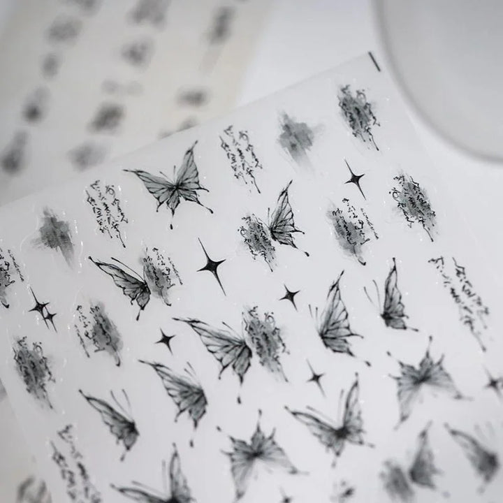 Inky Butterflies Nail Art Stickers