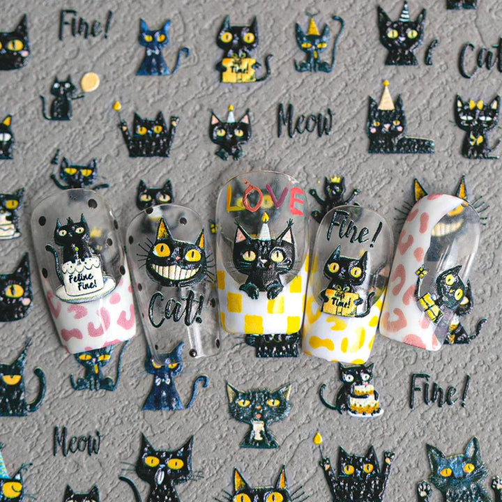 Black Cats 3D Nail Art Stickers