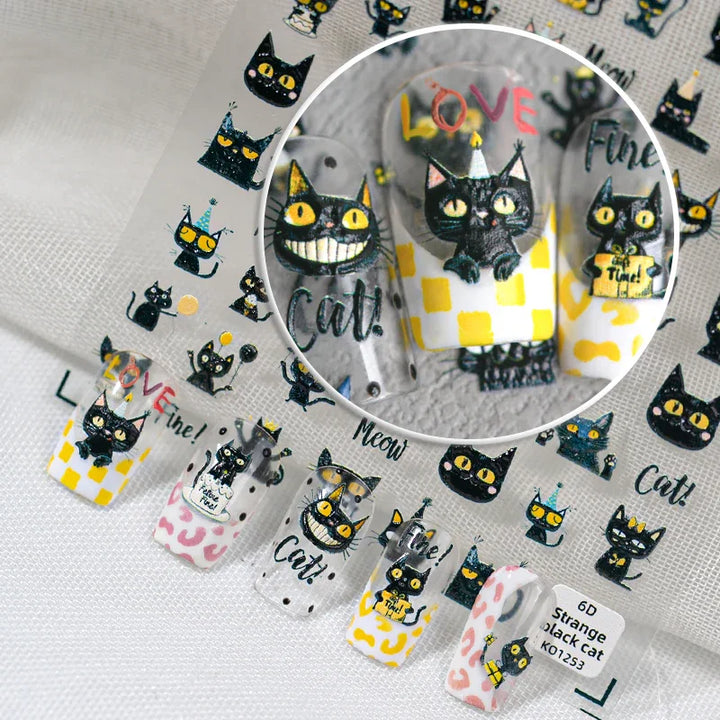Black Cats 3D Nail Art Stickers