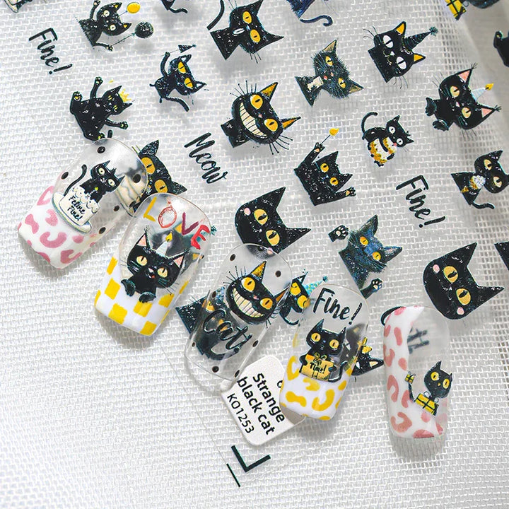 Black Cats 3D Nail Art Stickers