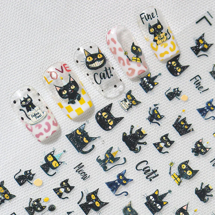 Black Cats 3D Nail Art Stickers