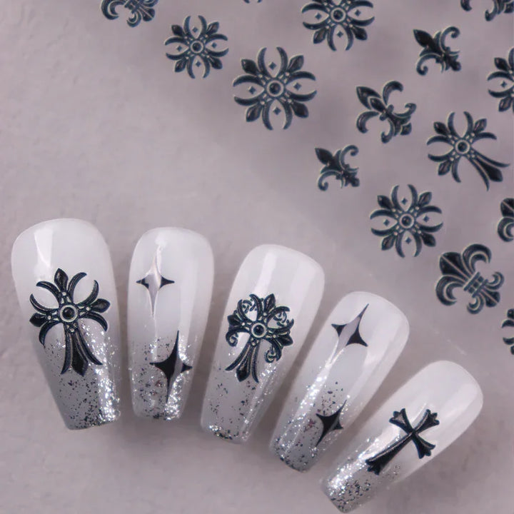 Black Fleur De Lis 3D Nail Art Stickers