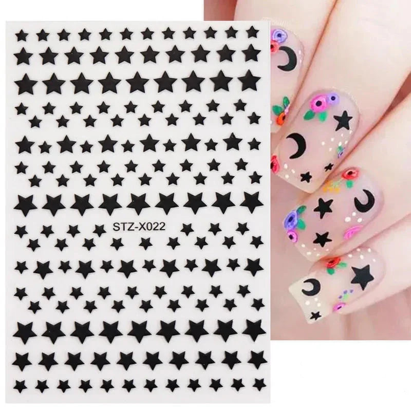 Black Glossy Stars Nail Art Stickers