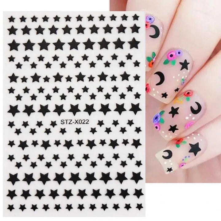 Black Glossy Stars Nail Art Stickers