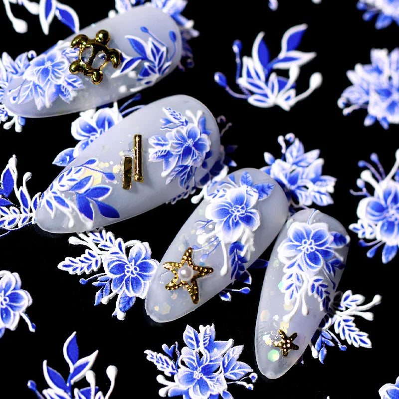 Blue Delft 3D Nail Art Stickers