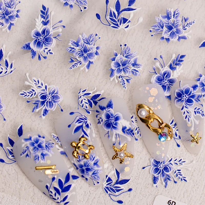Blue Delft 3D Nail Art Stickers