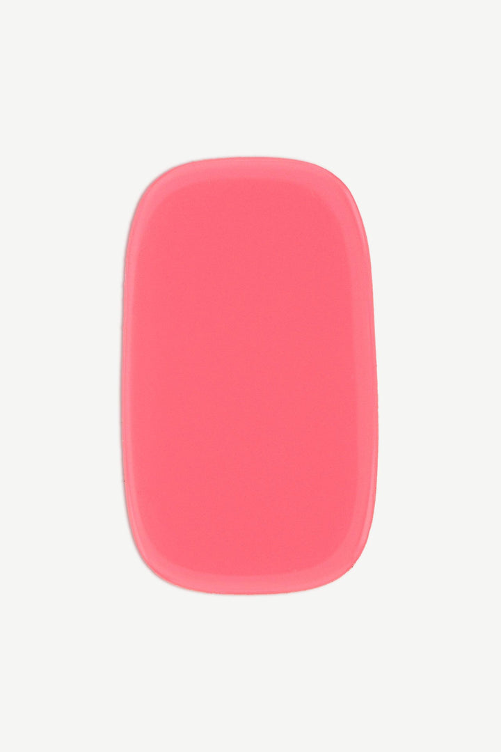 Bright coral glossy gel nail wrap shown individually on a white background.