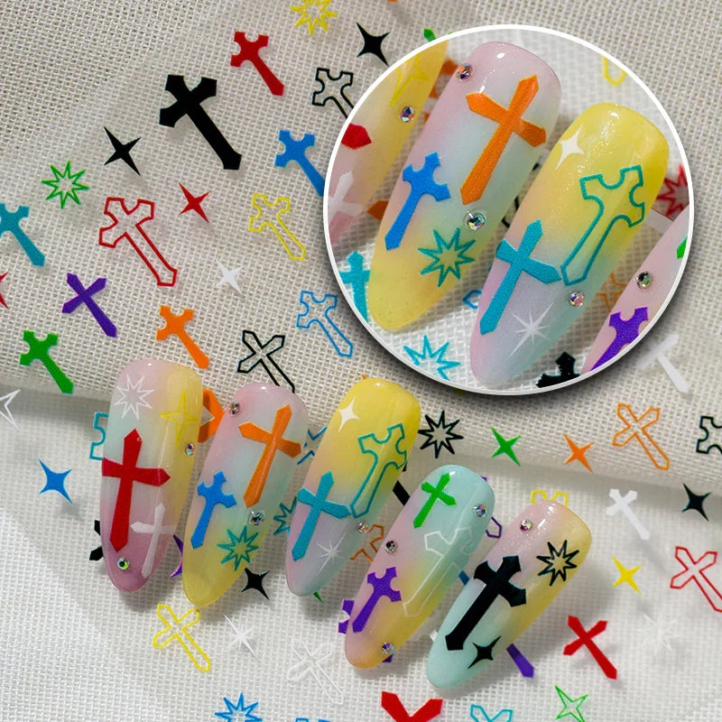 Colourful Crucifixes Nail Art Sticker Decals