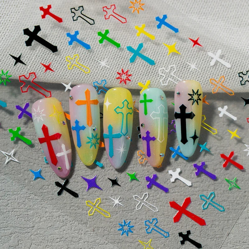 Colourful Crucifixes Nail Art Sticker Decals