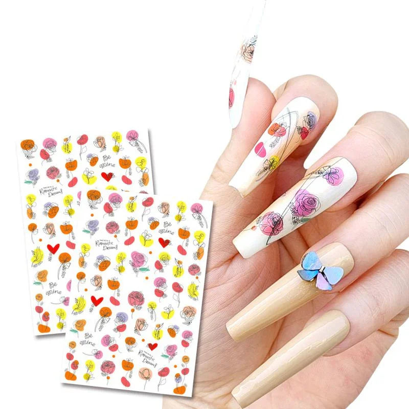 Flower Line Drawing Nail Art Stickers