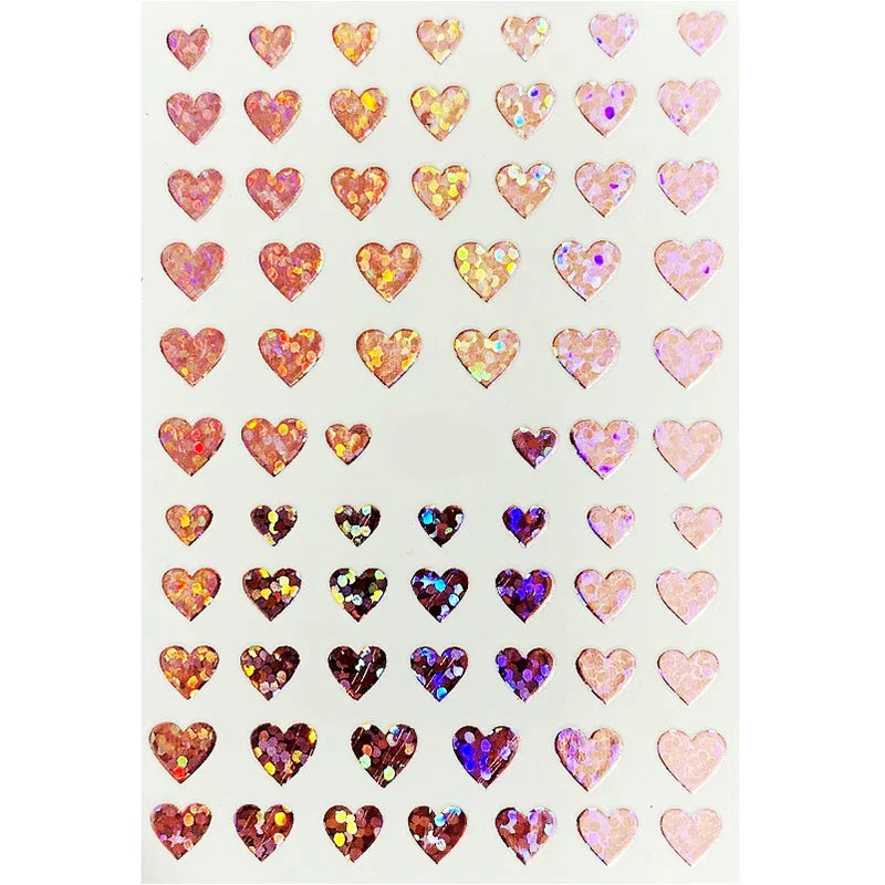 Pink Holograph Hearts Nail Art Stickers
