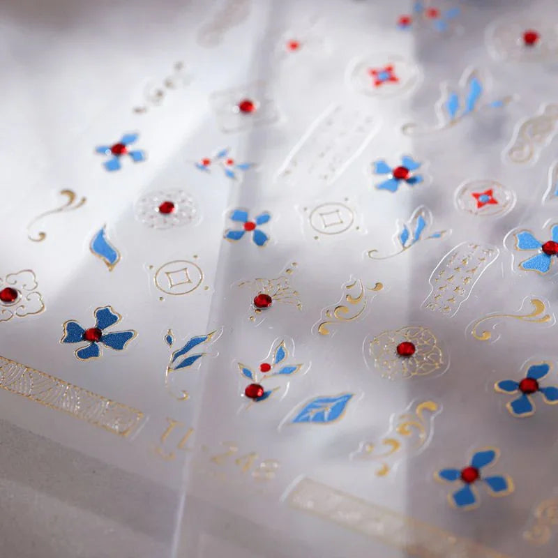 Gold Embossed Fleur 3D Nail Art Stickers