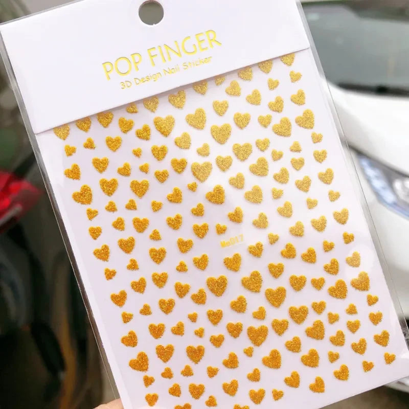 Golden Glitter Hearts Nail Art Stickers