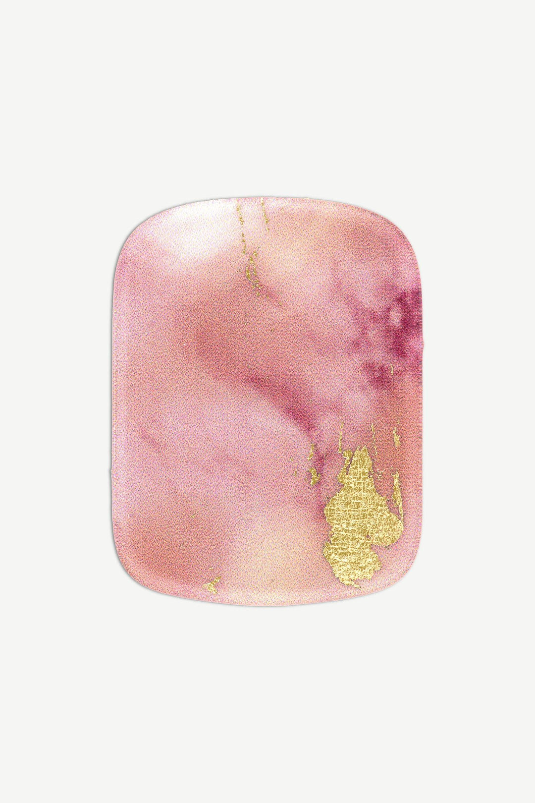 Macro image of a golden peach marble gel toenail wrap with soft nude and peach tones blended with brushed gold foil accents.