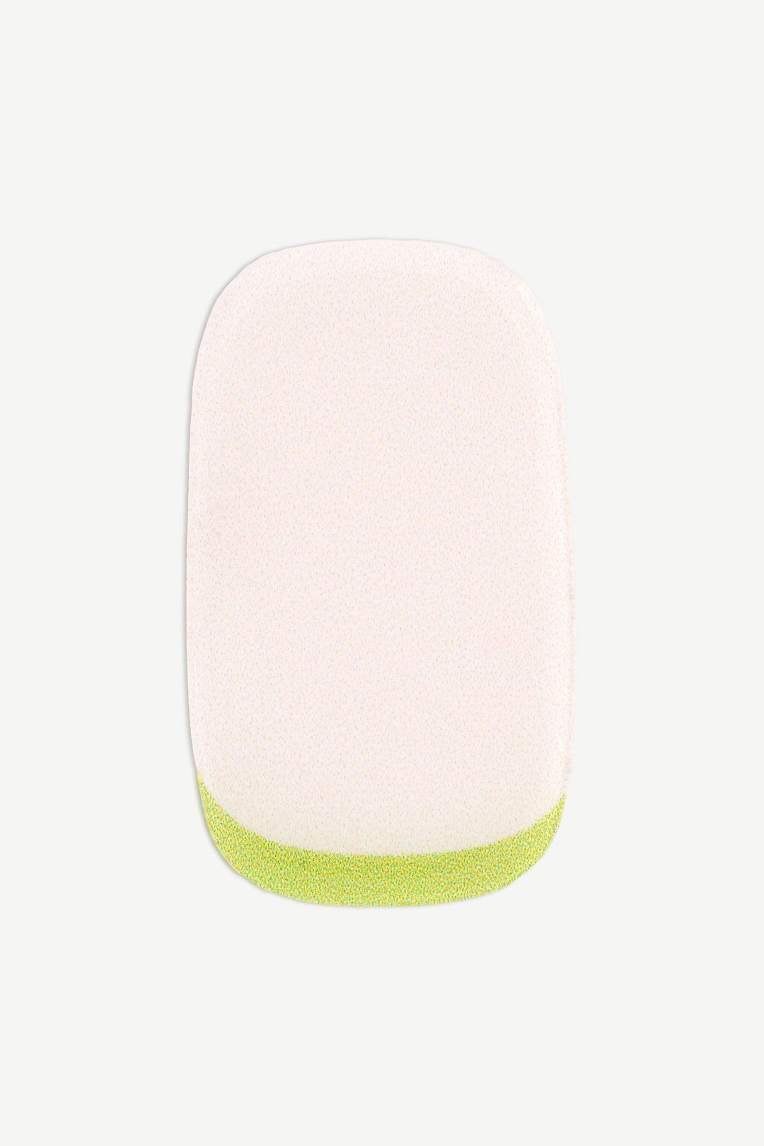 Stick-on gel nail with milky sheer base and bold neon cuticle cuff detail in pink, orange, and yellow hues, glossy finish on white background.