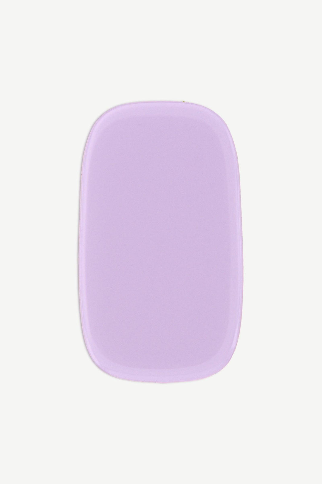 Close-up of a single pastel lavender stick-on gel nail wrap with a smooth, glossy finish on a white background.