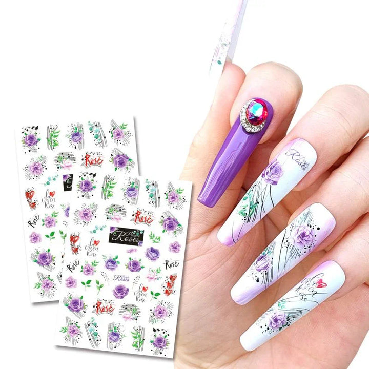 Purple Roses Nail Art Stickers