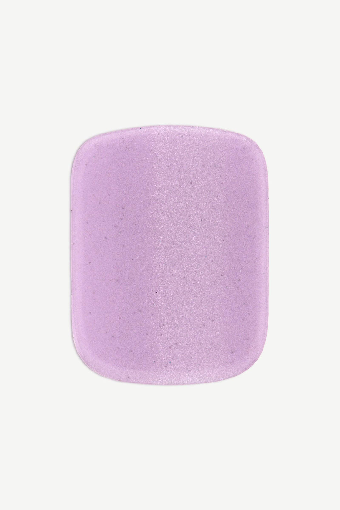 Close-up of lavender gel toenail strip showing soft cat-eye shimmer and glossy surface.