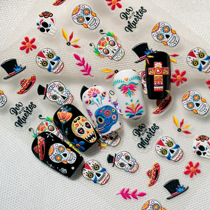 Sugar Skulls Nail 3D Art Stickers