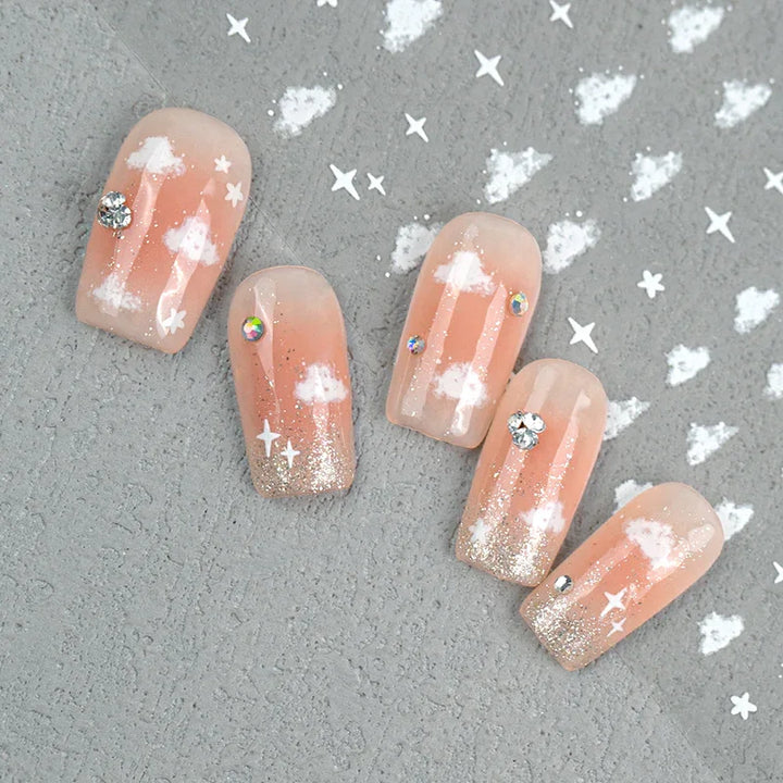 White Clouds And Stars Nail Art Stickers