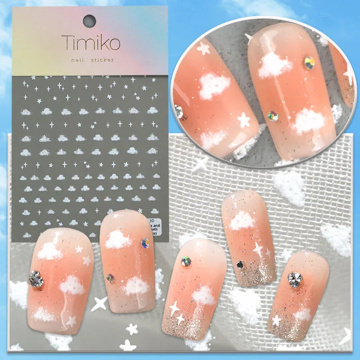 White Clouds And Stars Nail Art Stickers
