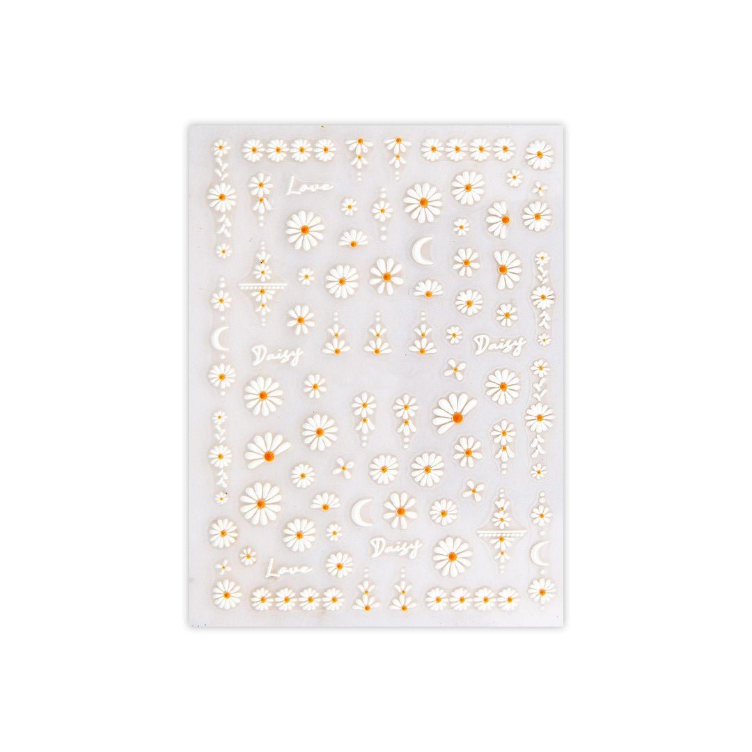 White Daisy Flowers 3D Nail Art Stickers - Gelly