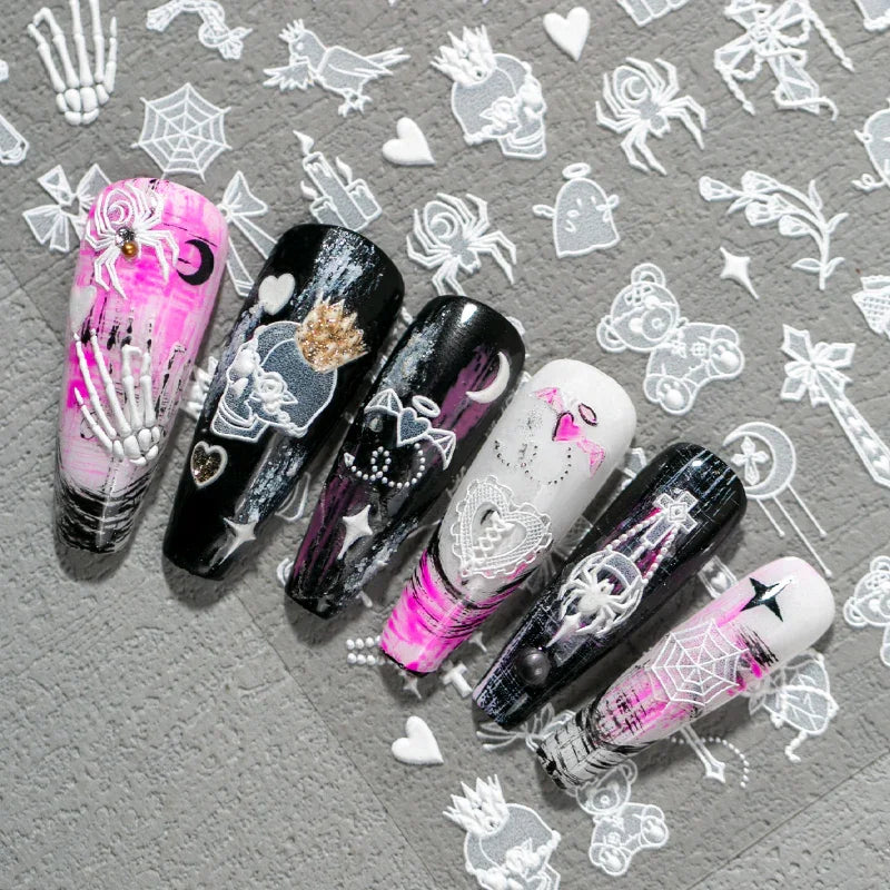 White Gothic 3D Nail Art Stickers