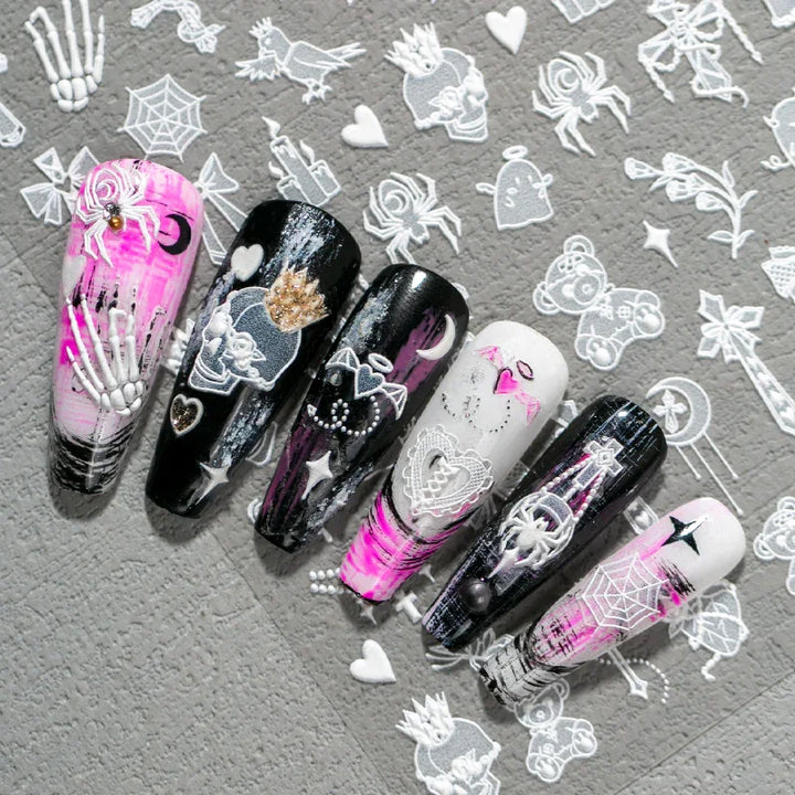 White Gothic 3D Nail Art Stickers