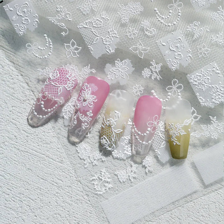 White Lace 3D Nail Art Stickers