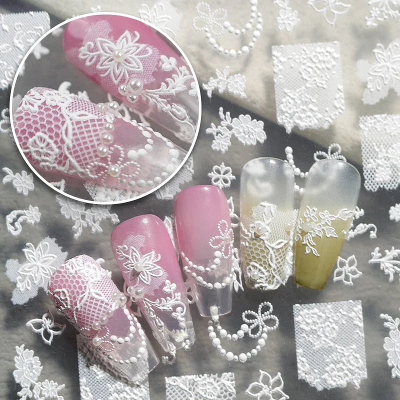 White Lace 3D Nail Art Stickers