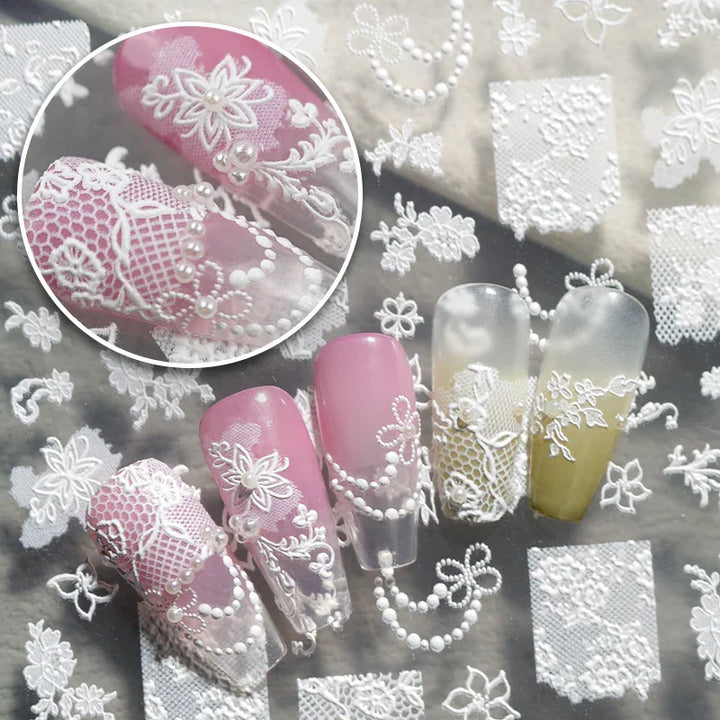 White Lace 3D Nail Art Stickers