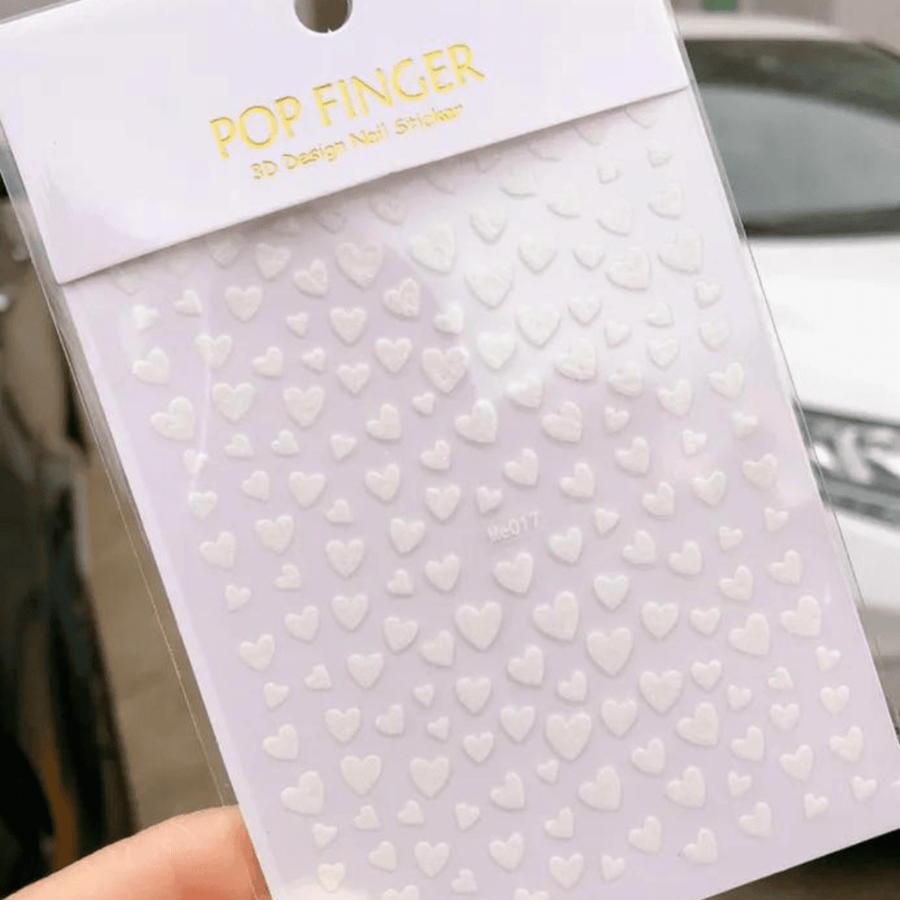 White Hearts 3D Nail Art Stickers - Gelly