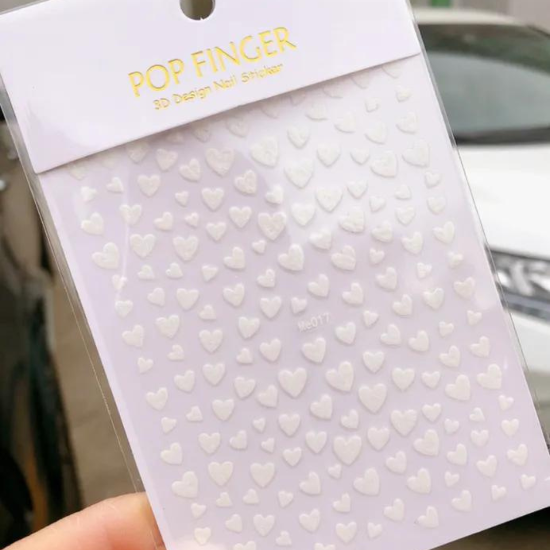 White Hearts 3D Nail Art Stickers