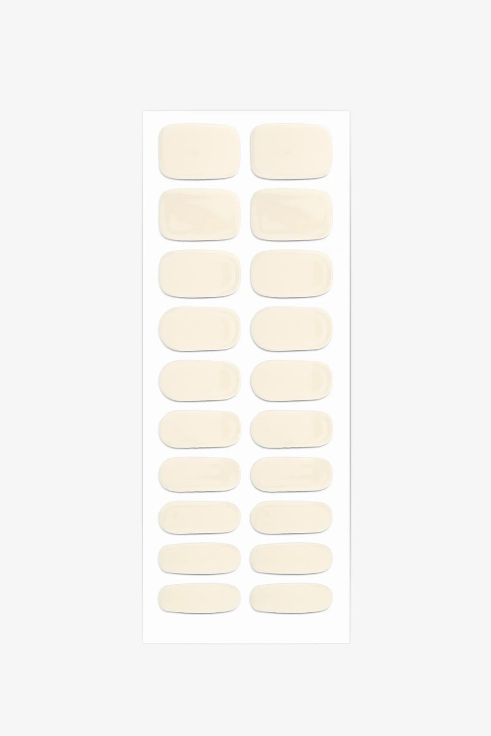 Full sheet of Almond Cream semi-cured gel nail stickers displaying various sizes on a white background.
