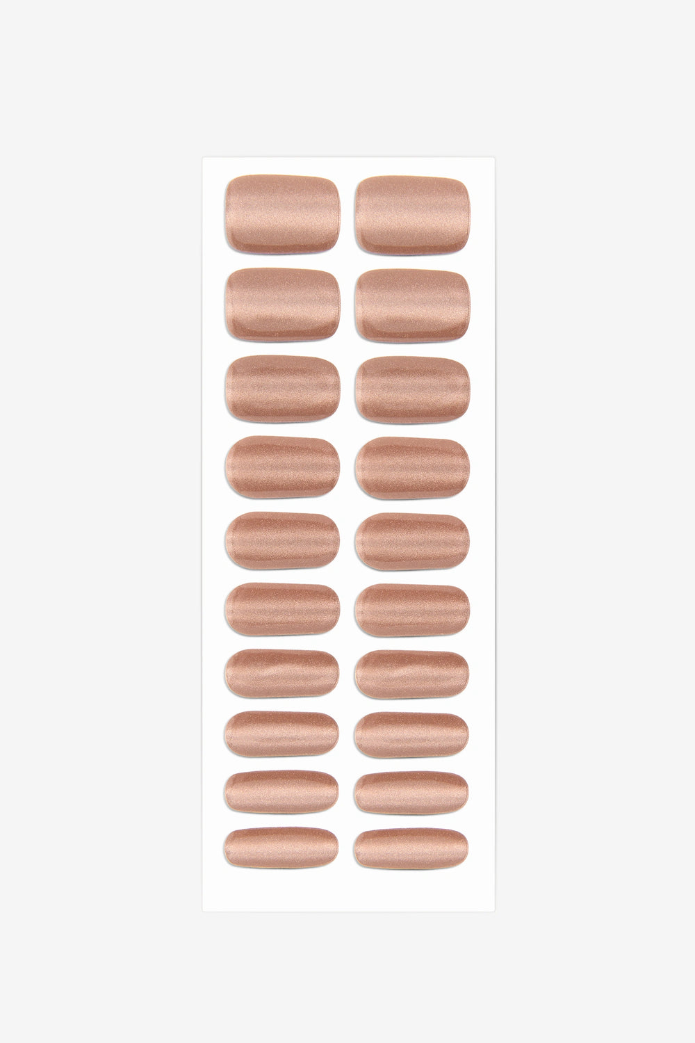 Full sheet of Bronze Cat Eye UV-free gel nail stickers displaying various sizes on a white background.