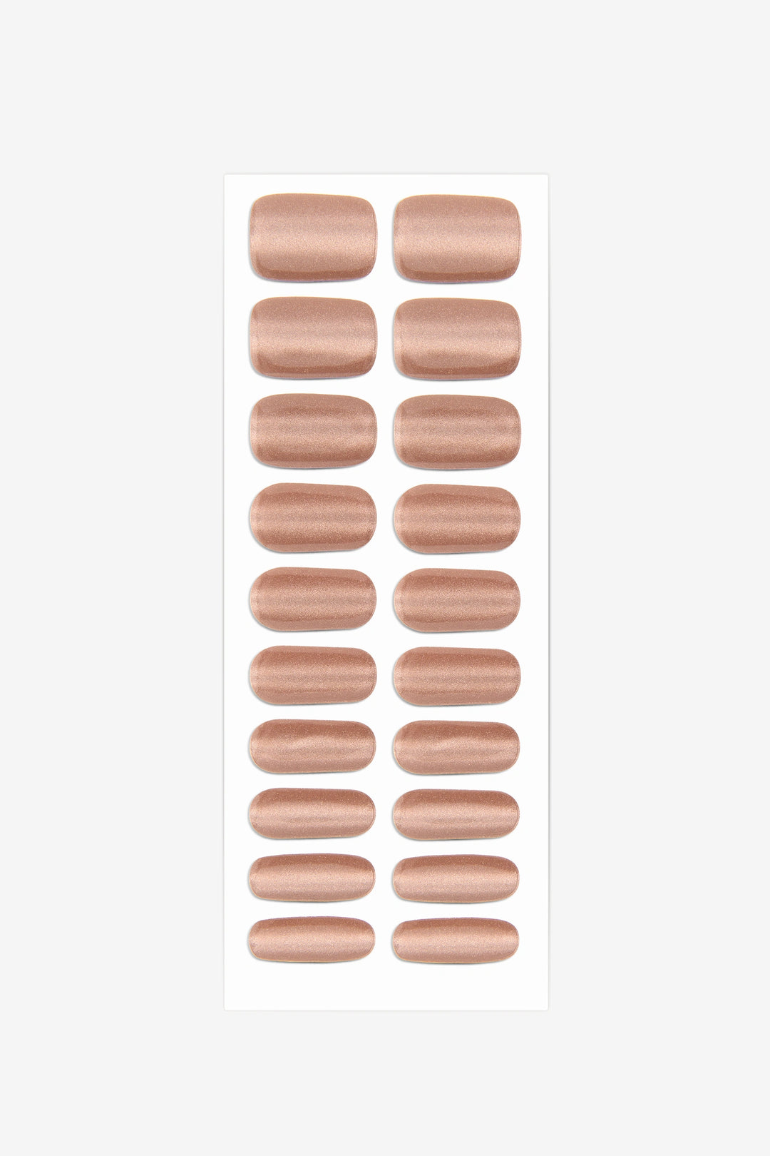 Full sheet of Bronze Cat Eye UV-free gel nail stickers displaying various sizes on a white background.