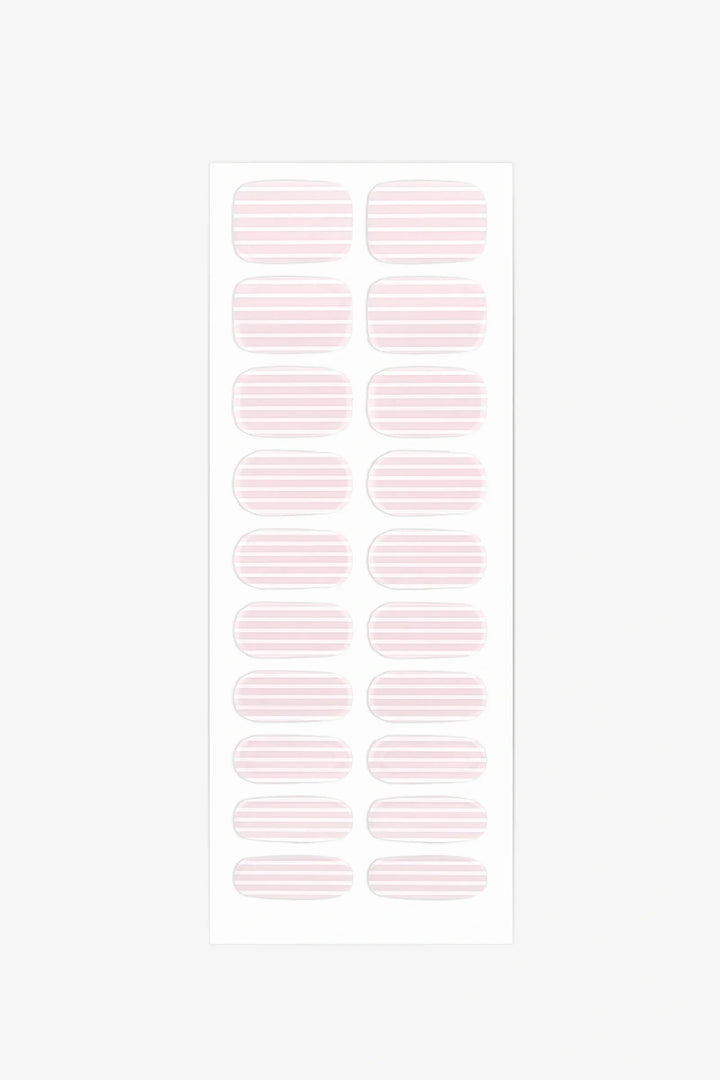 Full sheet of Candy Stripe semi-cured gel nail stickers displaying various sizes on a white background.