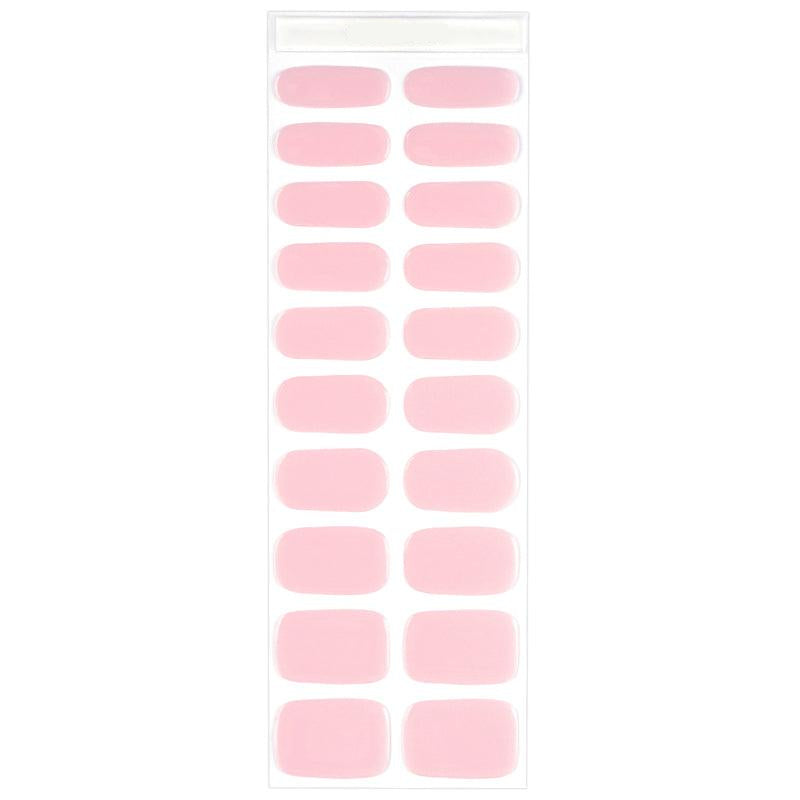 Sheet of semi-sheer candyfloss pink gel nail strips with glossy finish.
