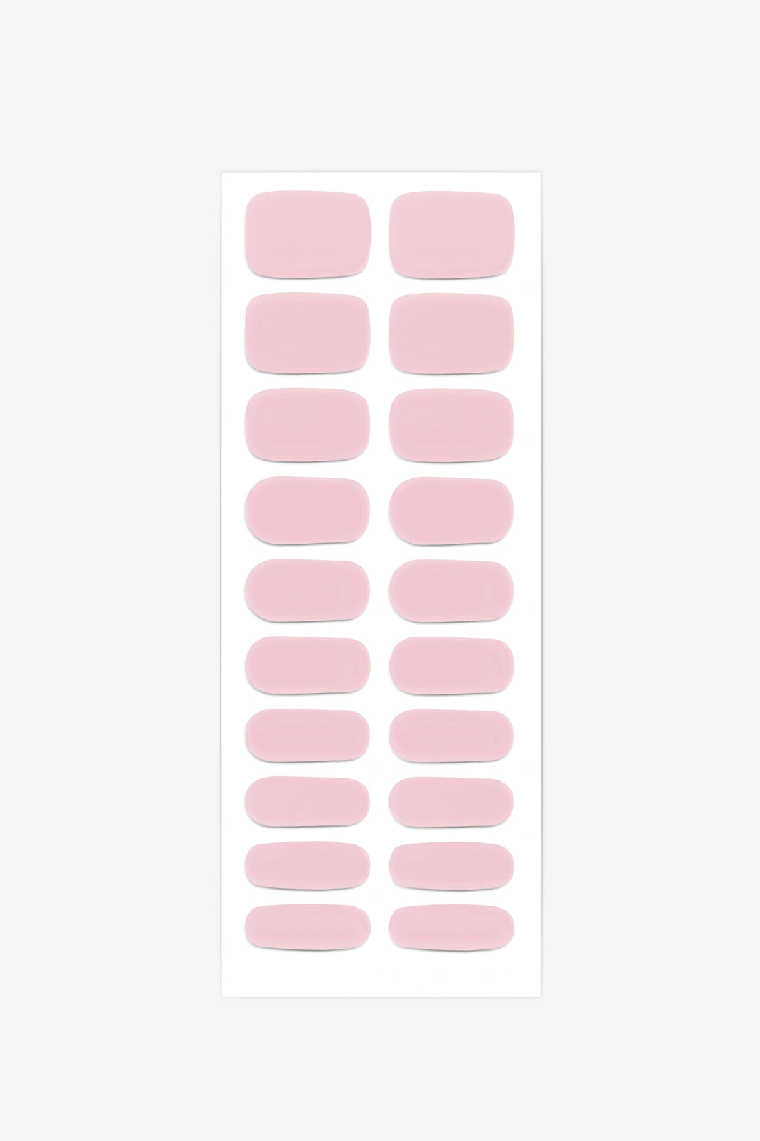 Full sheet of Candyfloss Pink semi-cured gel nail stickers displaying various sizes on a white background.