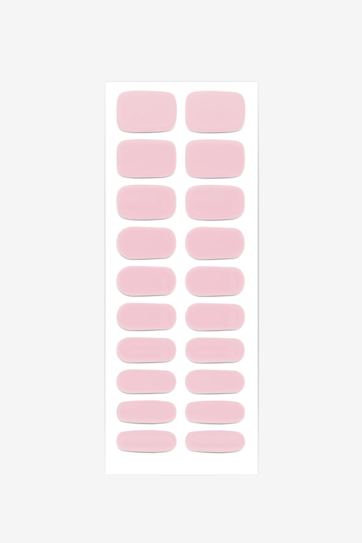 Full sheet of Candyfloss Pink semi-cured gel nail stickers displaying various sizes on a white background.