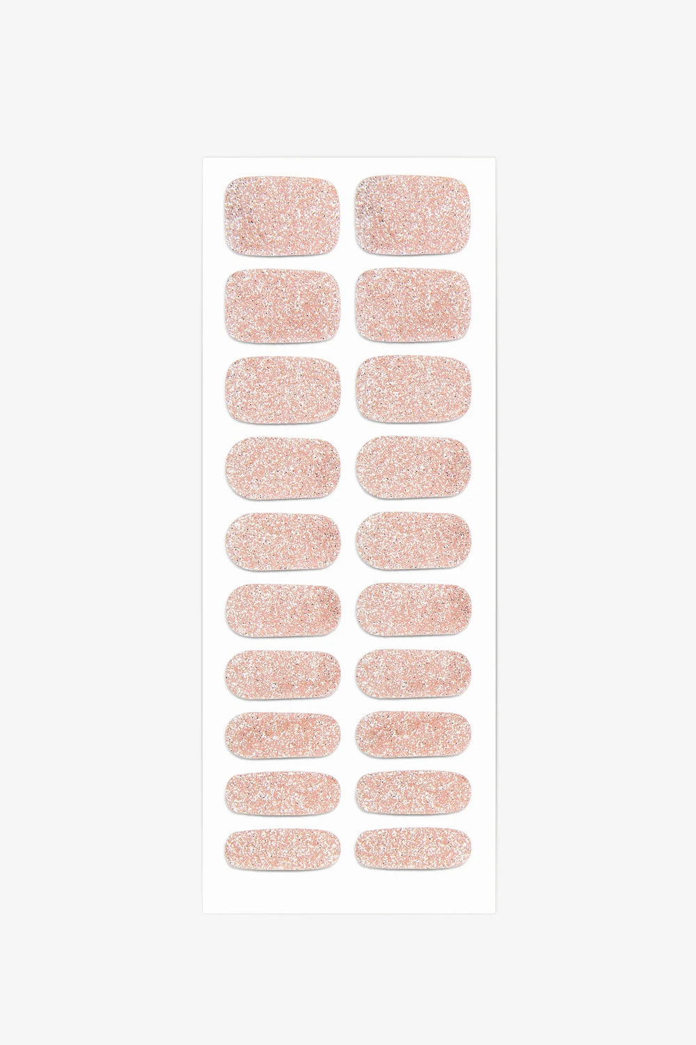 Full sheet of Champagne Sparkle semi-cured gel nail stickers displaying various sizes on a white background.
