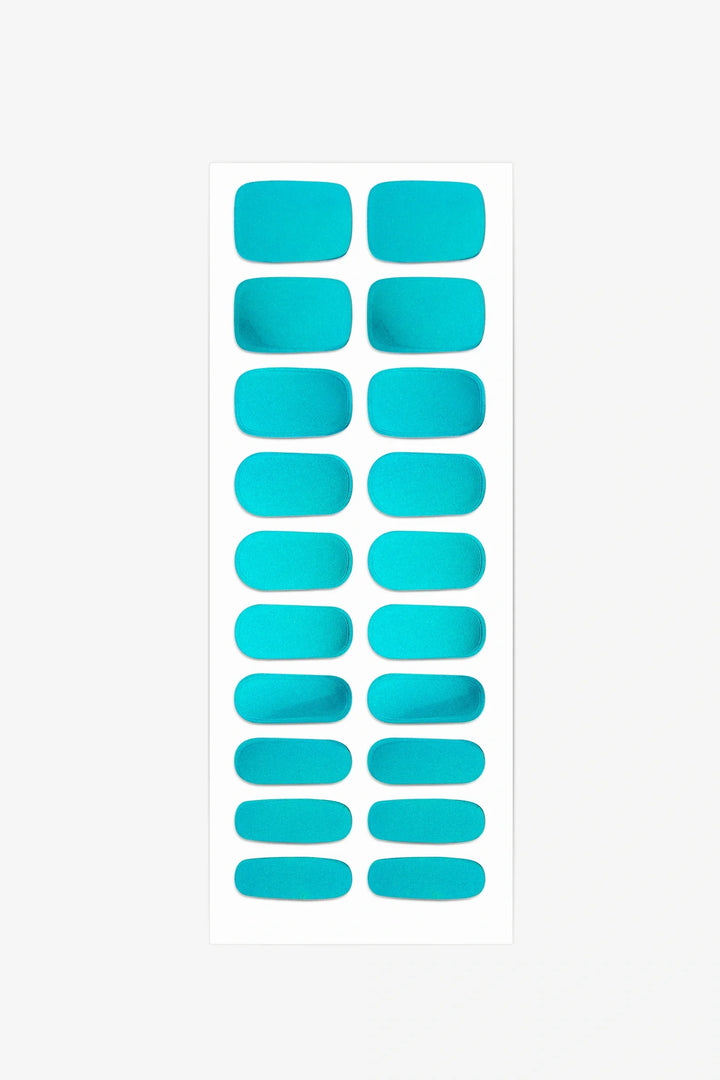 Full sheet of Cobalt blue semi-cured gel nail stickers displaying various sizes on a white background.