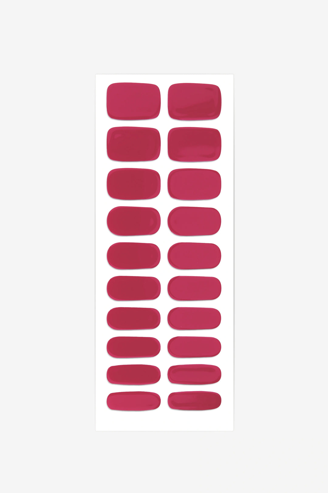 Full sheet of Cranberry Red semi-cured gel nail stickers displaying various sizes on a white background.