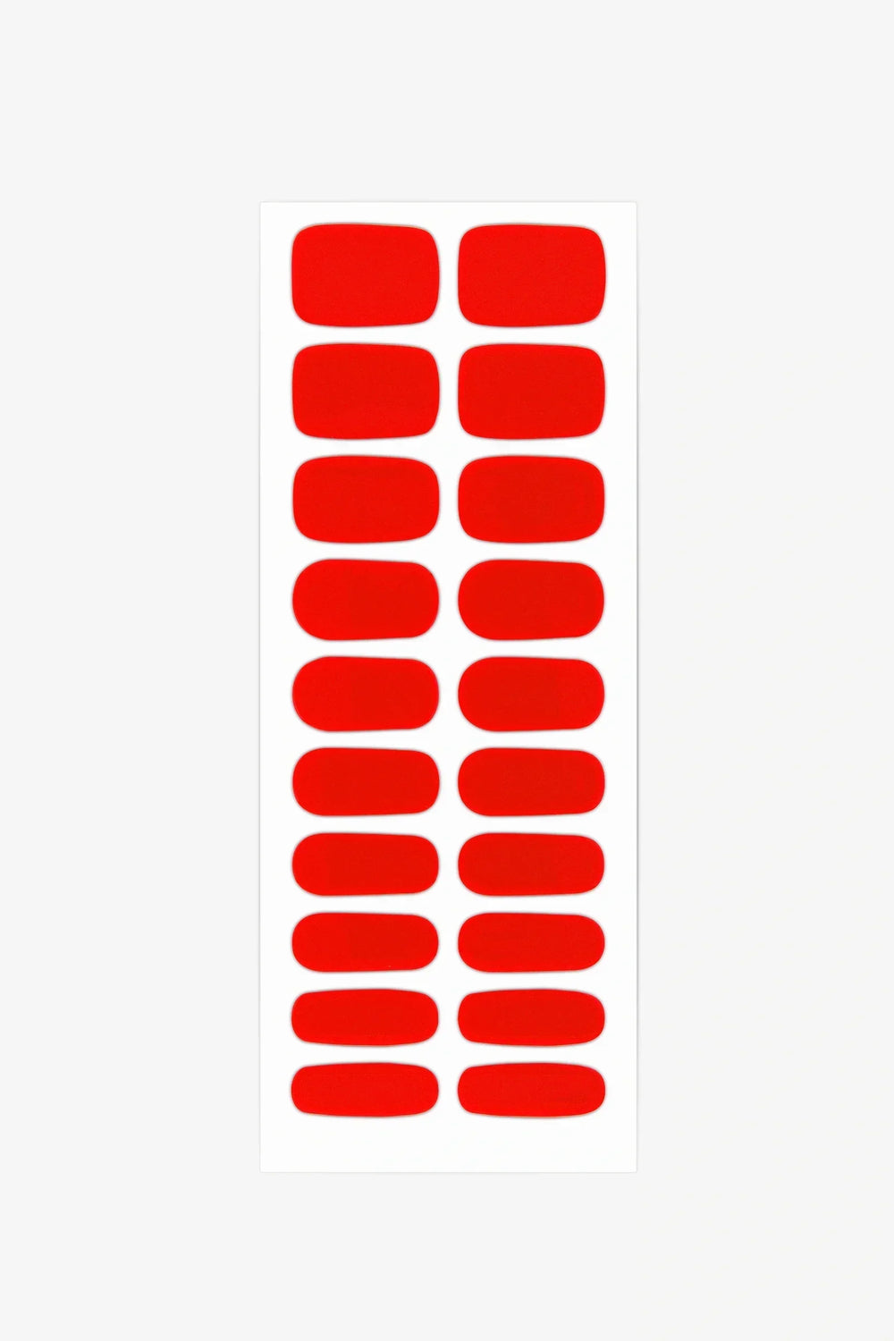 Sheet of crimson red glossy semi-cured gel nail stickers.