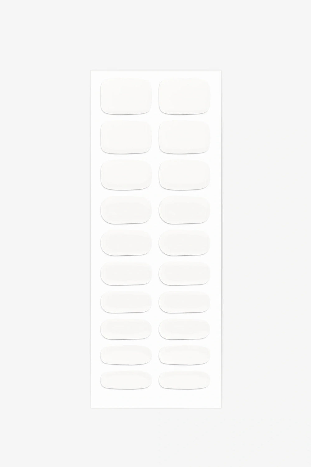 Full sheet of Crisp Cotton UV-free gel nail stickers displaying various sizes on a white background.