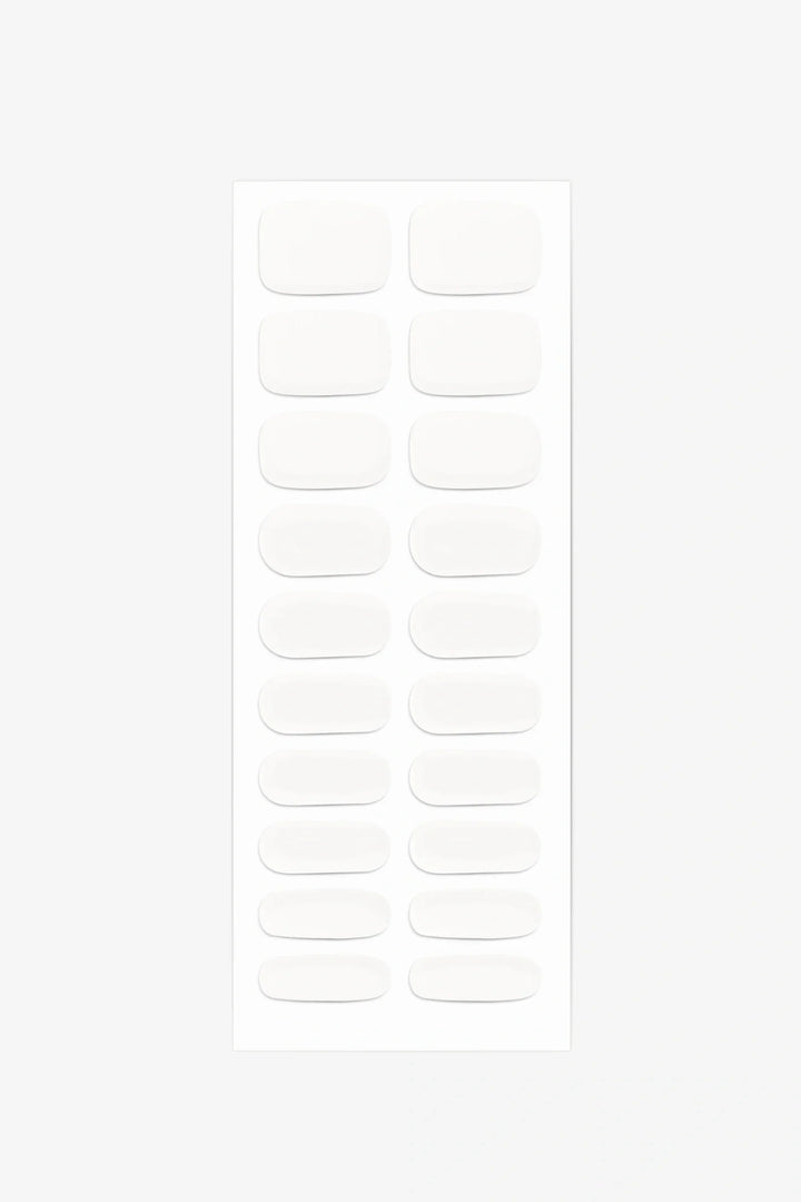 Full sheet of Crisp Cotton UV-free gel nail stickers displaying various sizes on a white background.