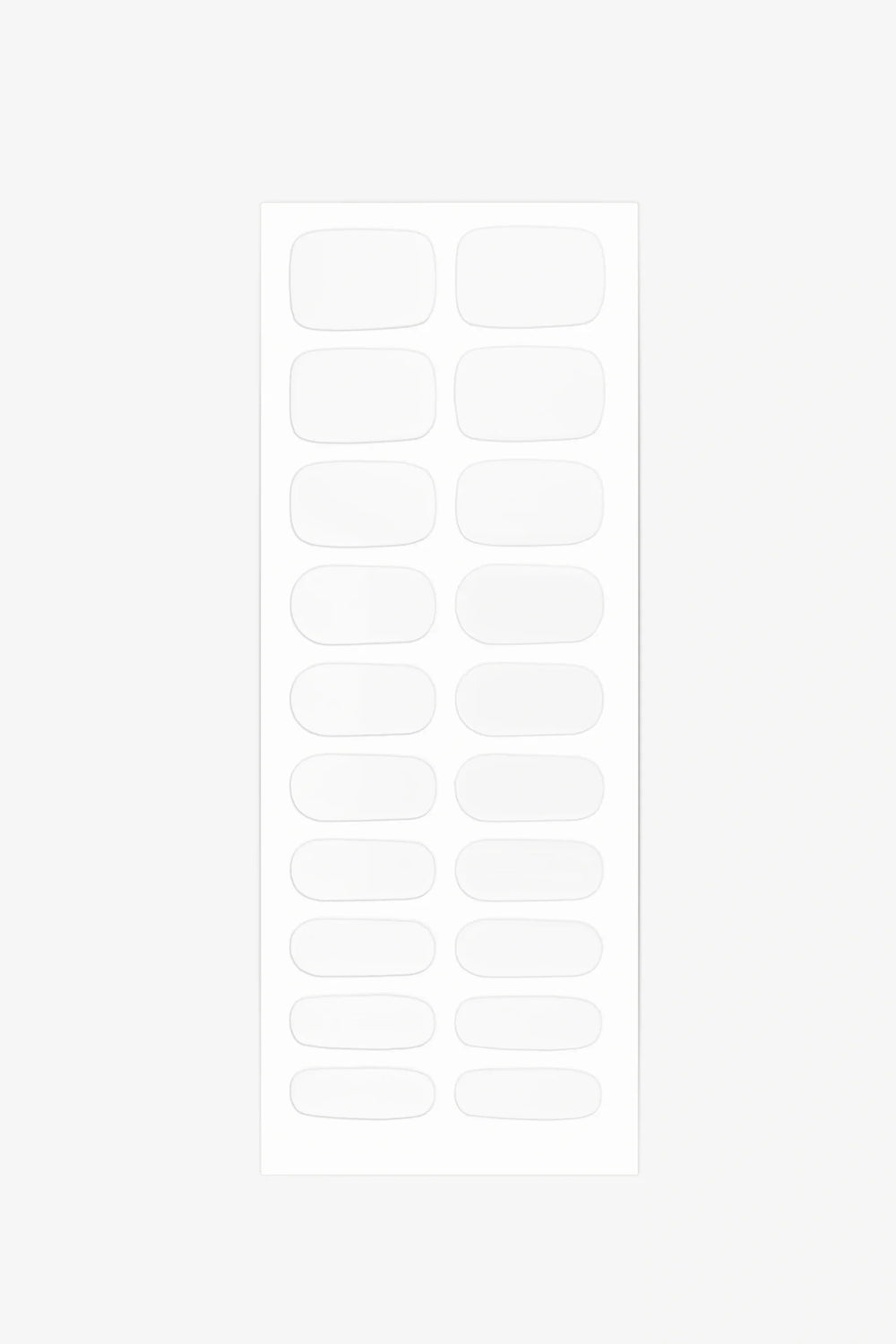 Full sheet of Crystal Clear semi-cured gel nail stickers displaying various sizes on a white background.