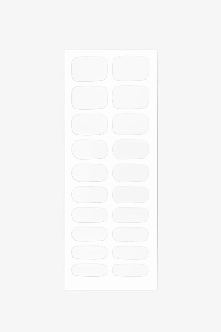 Full sheet of Crystal Clear semi-cured gel nail stickers displaying various sizes on a white background.